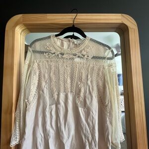 Dance & Marvel Cream Embellished Ruffled Blouse